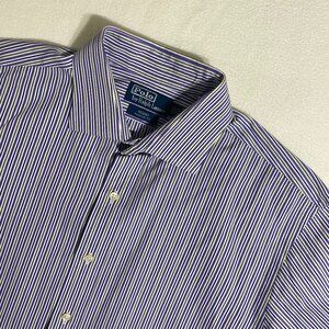 Polo Ralph Lauren Regent Classic Dress Shirt Mens 17 1/2 Purple Green Pinstripe